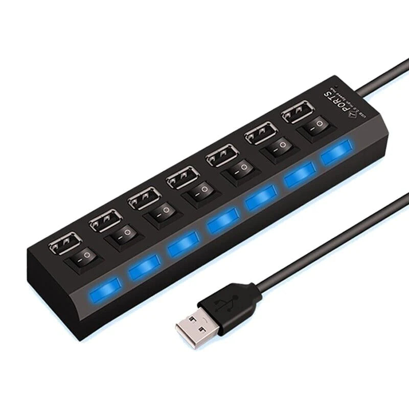 7 Port USB 2.0 / 3.0 Hub Splitter Adapter High Speed for PC and Laptops